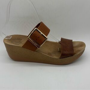 Fantasy Sandals Artemis Two Strap Wedge Sandal Brown Leather Sz 38 7.5